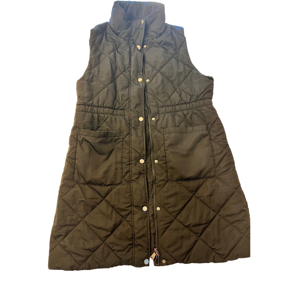 Dokotoo Womens Black Quilted Longline Puffer Vest XL Diamond Zip Snap Front